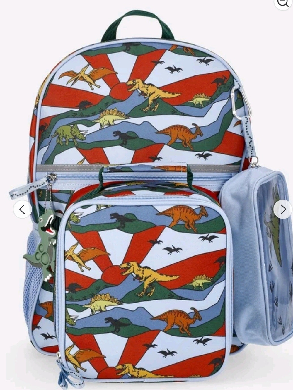Kids Dinosaur Print Backpack - Blue & Green